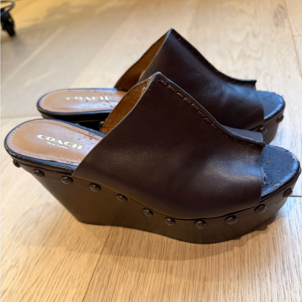 Coach Hellena Brown Leather Platform Wedge Sandals in box -size 6.5 - Picture 2 of 12